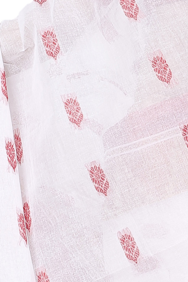 White Red Pure Cotton Sadasob Tant Saree (1028)